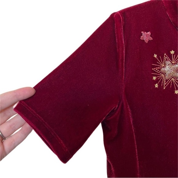 NWT Boden Sequin Moon Stars Velvet Velour Mock Neck Cranberry Top Size 7-8Y - Picture 5 of 8